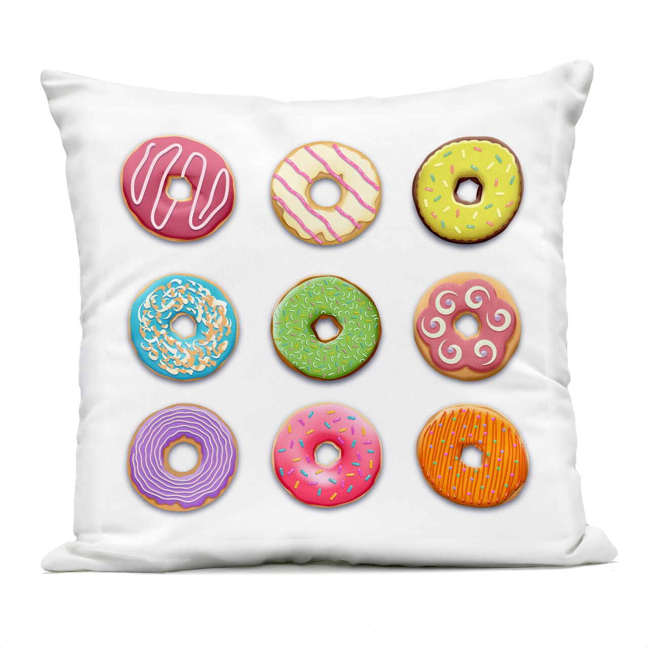 Stupell Industries Colorful Mixed Donuts Outdoor Printed Pillow design by Marcus Prime, 18 x 7 x 18
